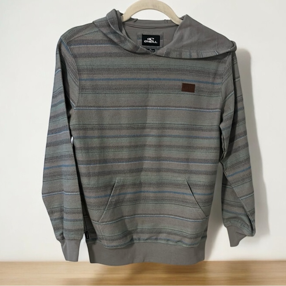 O’Neill gray and green striped women’s hoodie with front pockets sz M